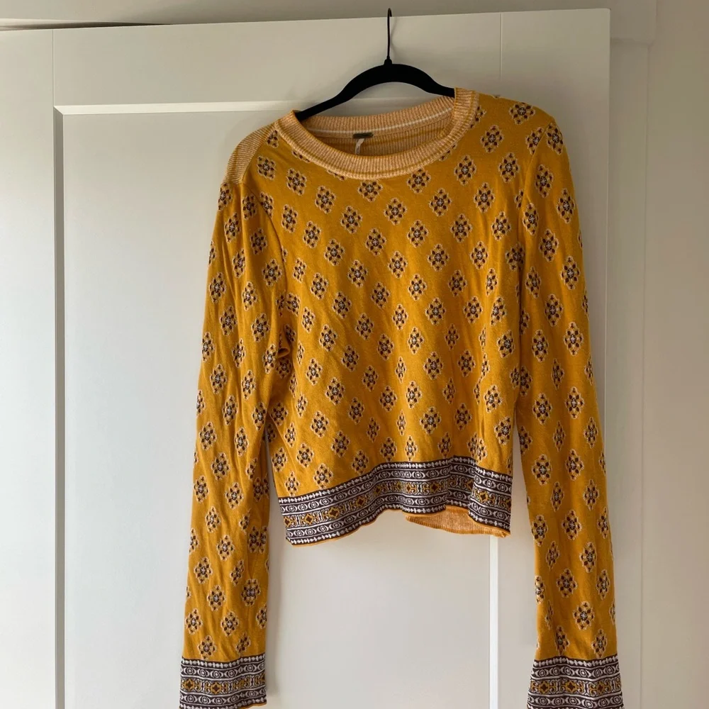 Free People Mustard and Black Patterned Sweater - Picture 1 of 7